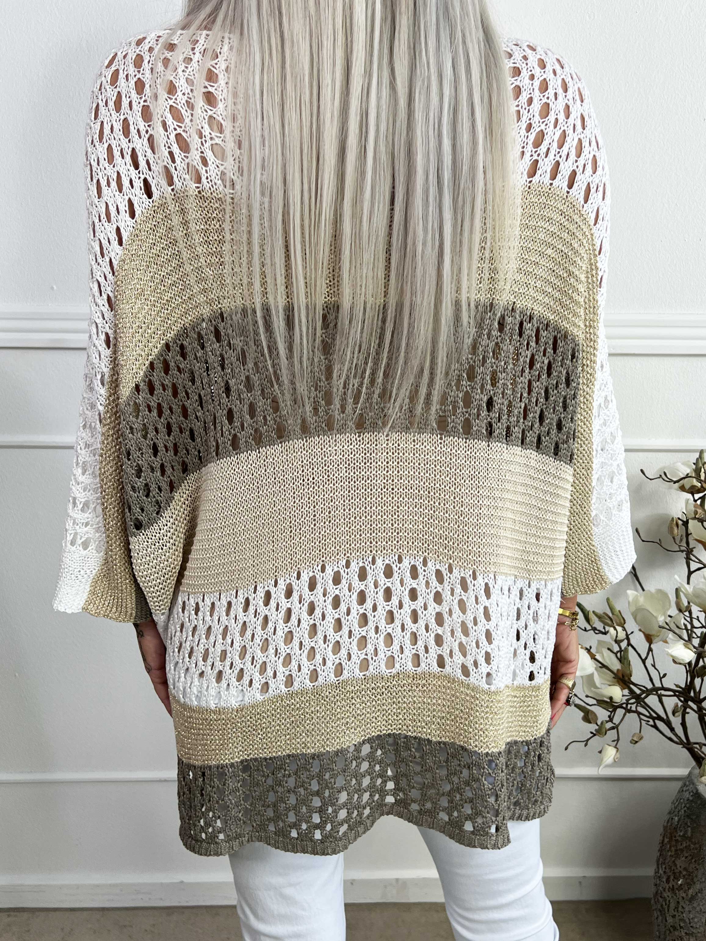 Evelina - Randig stickning med hålmönster och glittertrådar